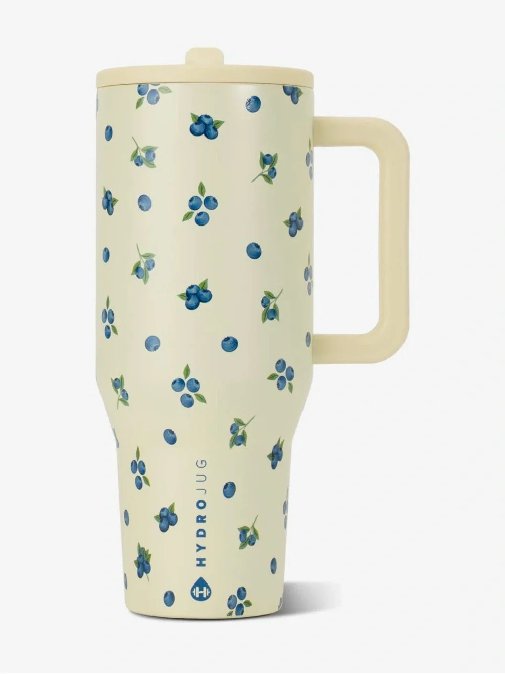 HydroJug Cream Travel Tumbler with Blueberry Print
